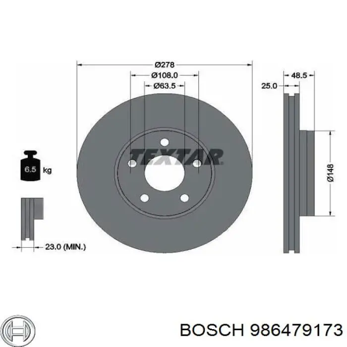 Диск переднього гальма Bosch 986479173 ціна, від 44.76 USD