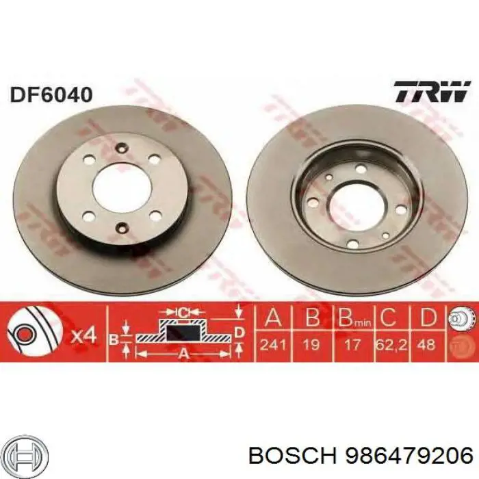 986479206 Bosch Гальмо дискове переднє