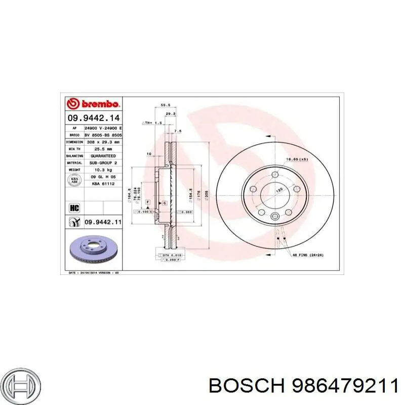 Гальмівні диски передні 986479211 Bosch