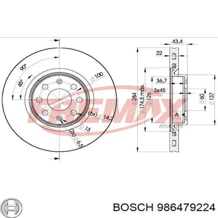 986479224 Bosch диск гальмівний передній