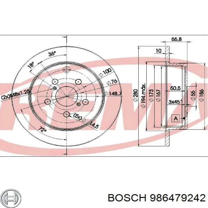 Купити 986479242 Bosch Диск заднього гальма