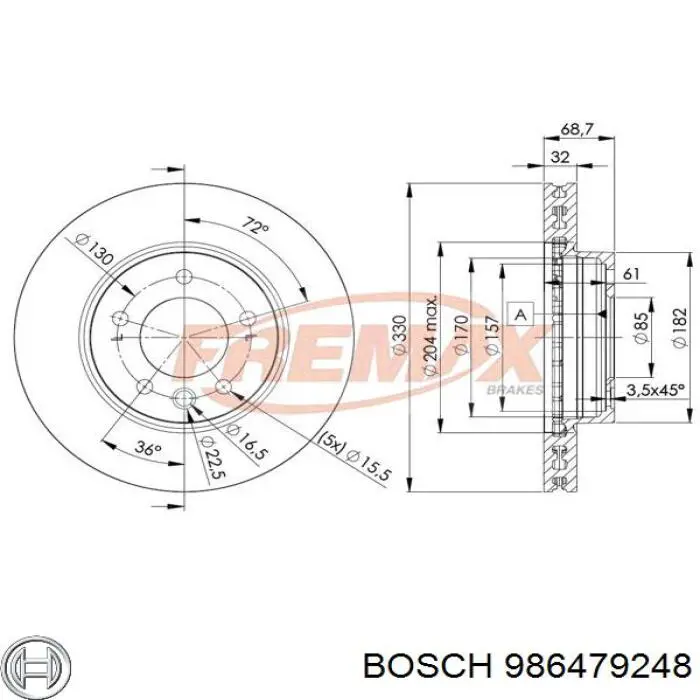 Диск гальмівний передній 986479248 Bosch