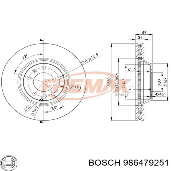986479251 Bosch диск гальмівний передній