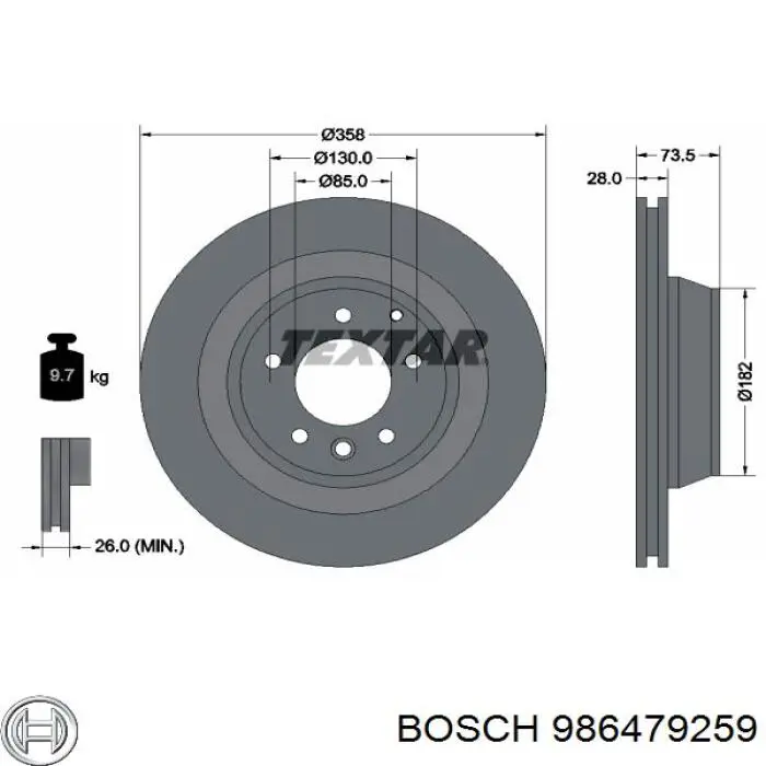 986479259 Bosch диск гальмівний задній