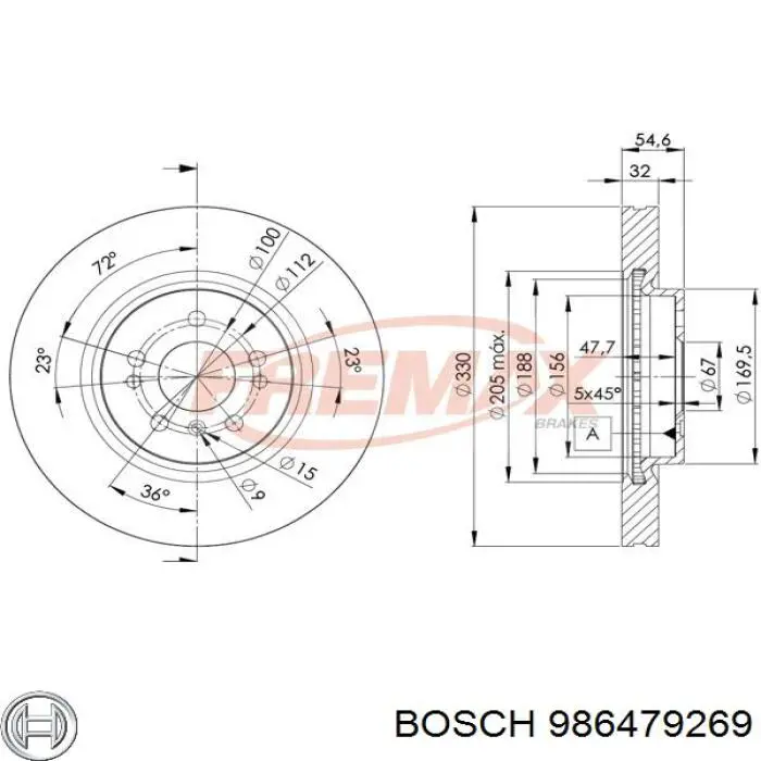 986479269 Bosch диск гальмівний передній