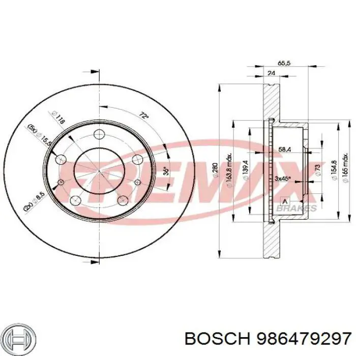 986479297 Bosch диск гальмівний передній