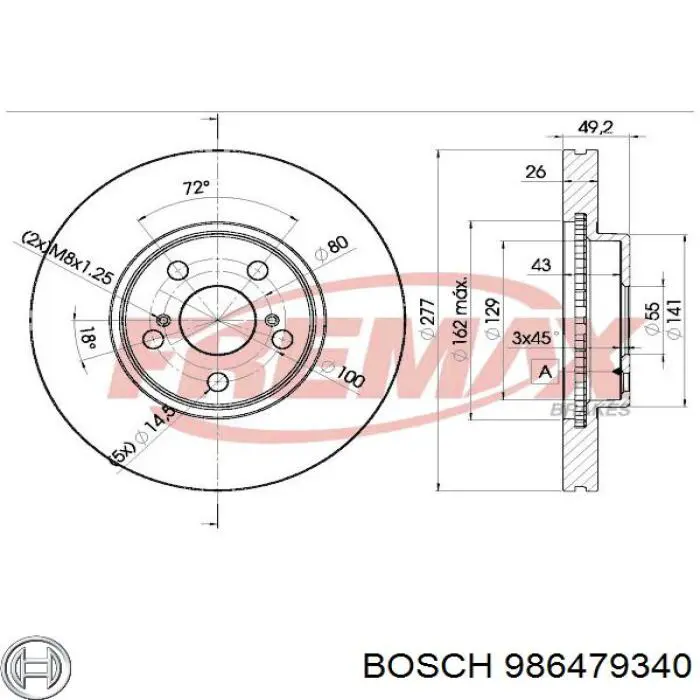 986479340 Bosch диск гальмівний передній