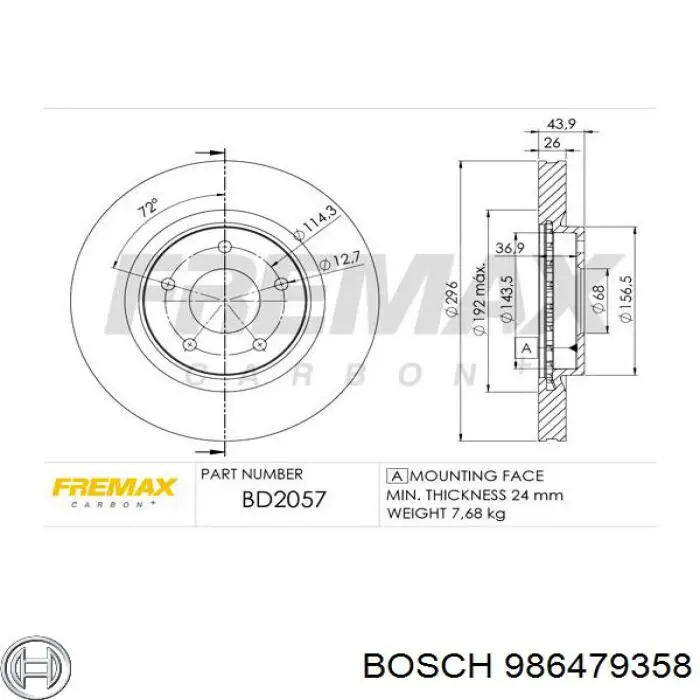 986479358 Bosch диск гальмівний передній