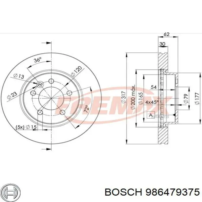 986479375 Bosch диск гальмівний задній
