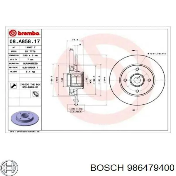 986479400 Bosch Дискові гальма