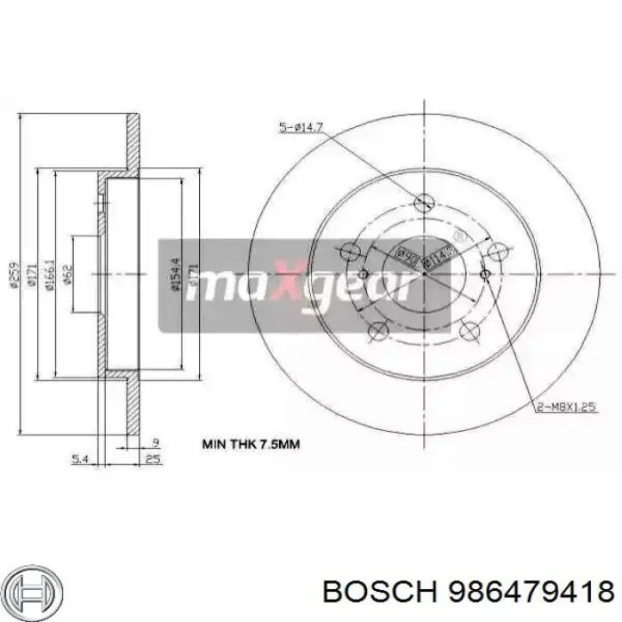 Купити 986479418 Bosch Диск заднього гальма