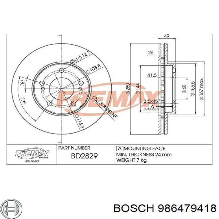 986479418 Bosch Дискові гальма