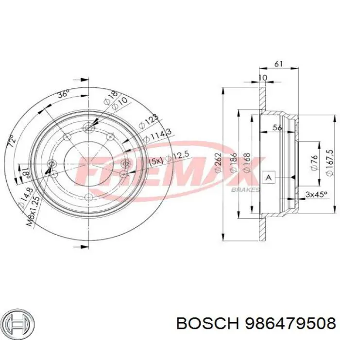 986479508 Bosch диск гальмівний задній