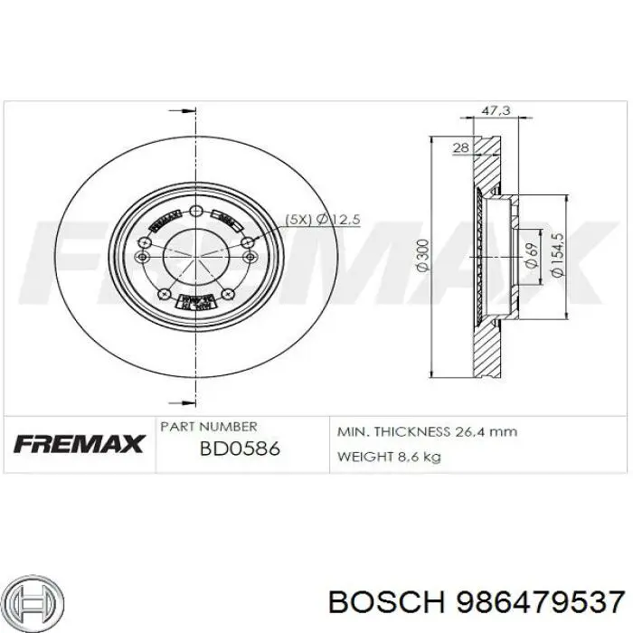 986479537 Bosch Гальмо дискове переднє