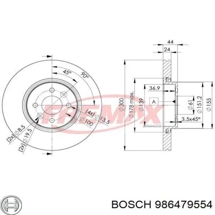 986479554 Bosch диск гальмівний передній