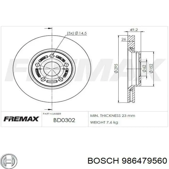 Гальмівні диски передні 986479560 Bosch