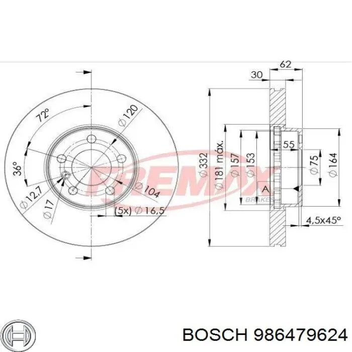 986479624 Bosch диск гальмівний передній