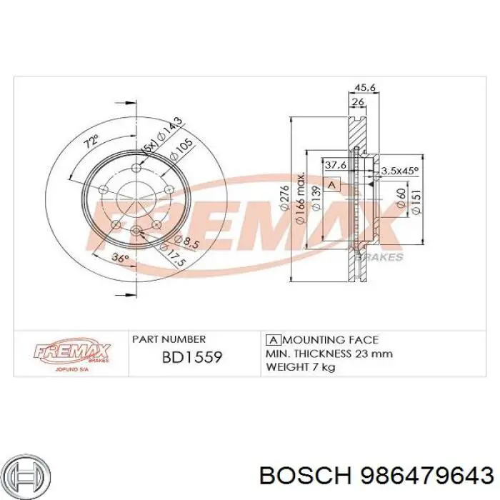 Гальмівні диски передні 986479643 Bosch