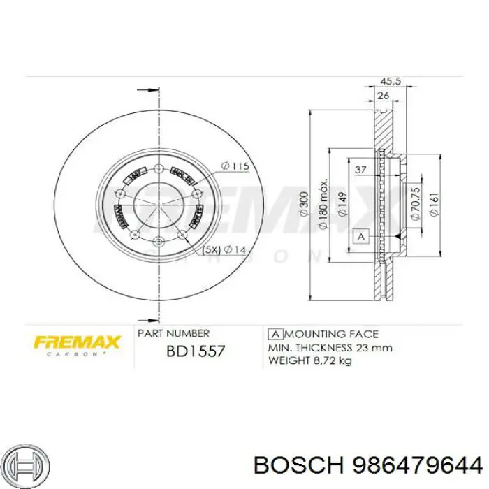 Гальмівні диски передні 986479644 Bosch