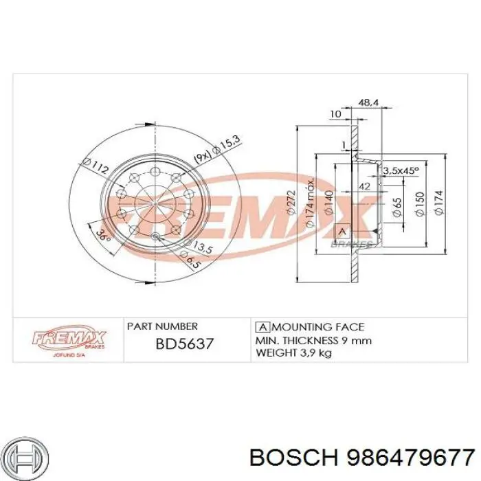Купити 986479677 Bosch Диск заднього гальма
