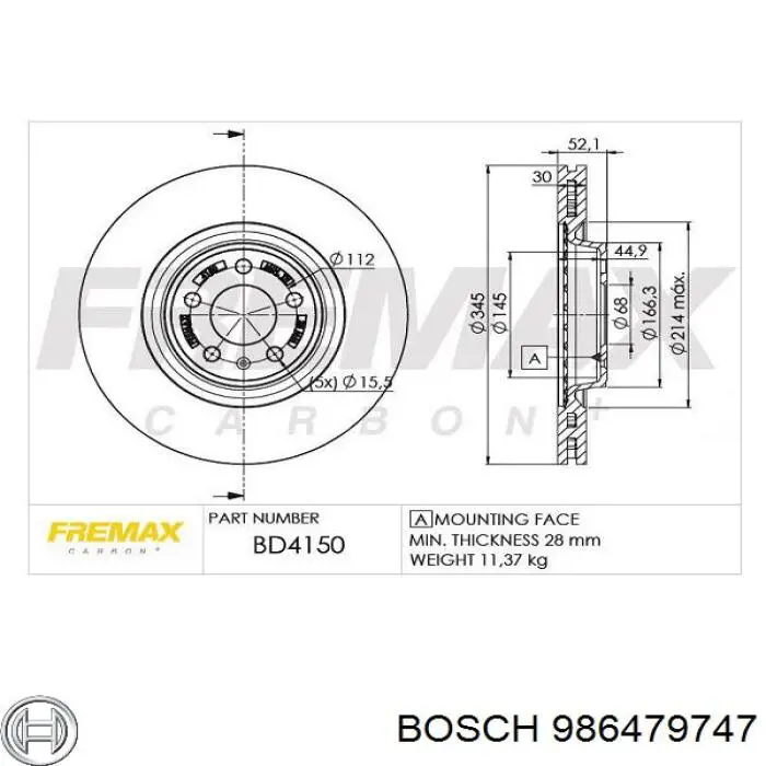 Гальмівні диски передні 986479747 Bosch