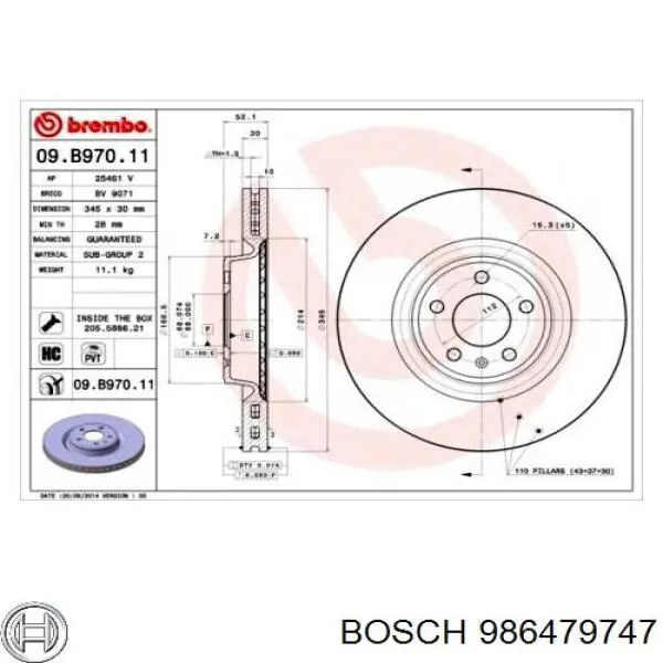 986479747 Bosch Гальмо дискове переднє