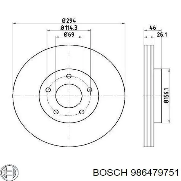 986479751 Bosch Гальмо дискове переднє