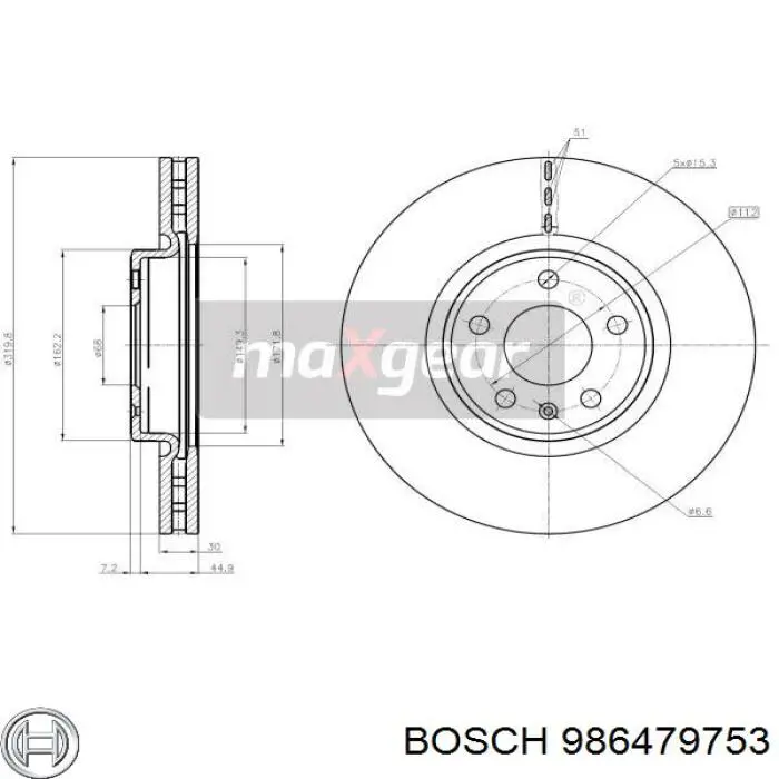 Диск гальмівний передній 986479753 Bosch