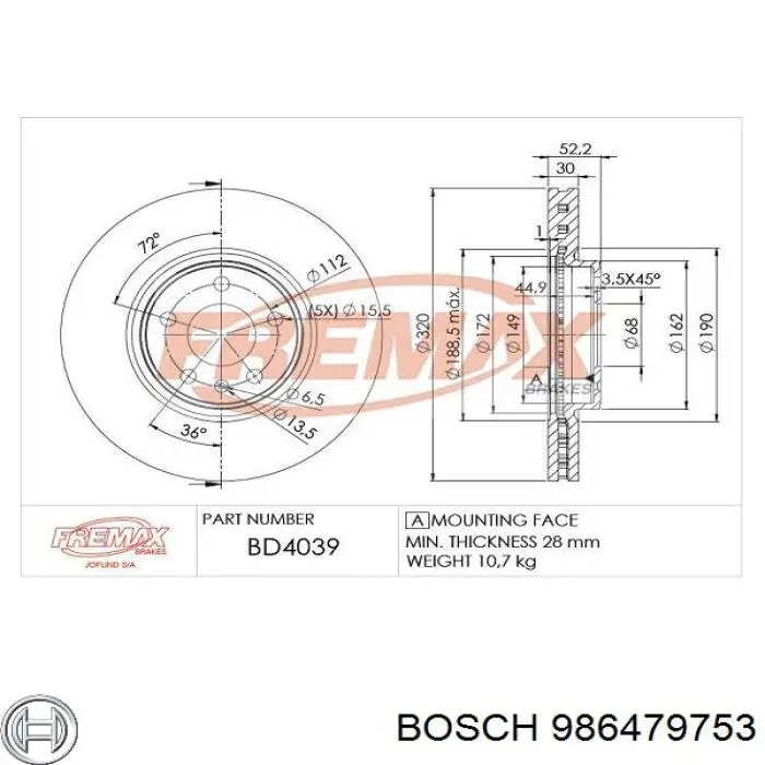 Гальмівні диски передні 986479753 Bosch
