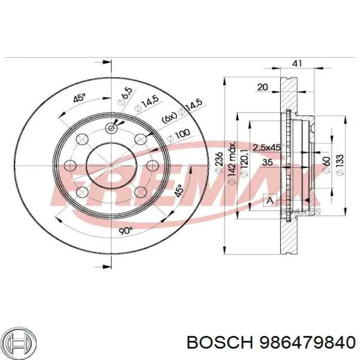 986479840 Bosch диск гальмівний передній