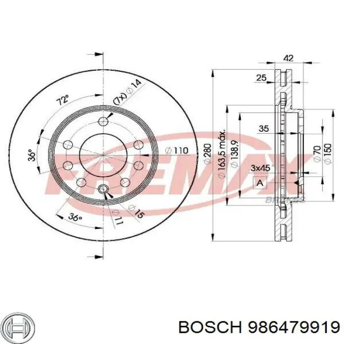 986479919 Bosch диск гальмівний передній