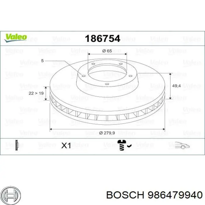 Диск переднього гальма Bosch 986479940 ціна, від 38.55 USD