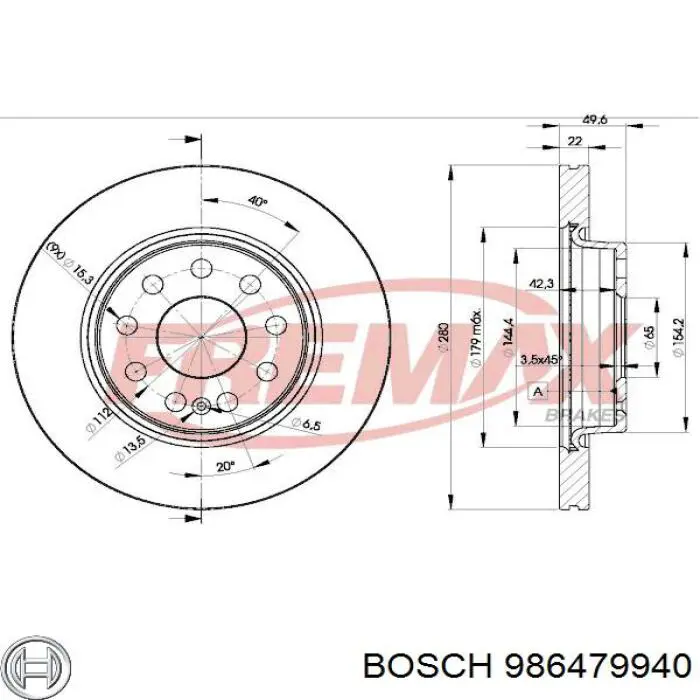 986479940 Bosch диск гальмівний передній