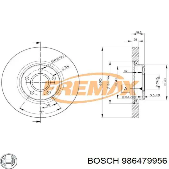 986479956 Bosch диск гальмівний передній