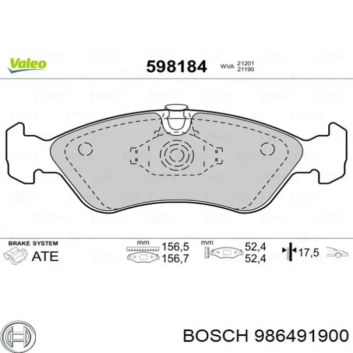Передні тормозні колодки 986491900 Bosch