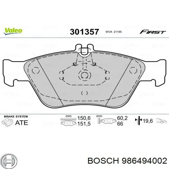 986494002 Bosch Передні гальмівні колодки