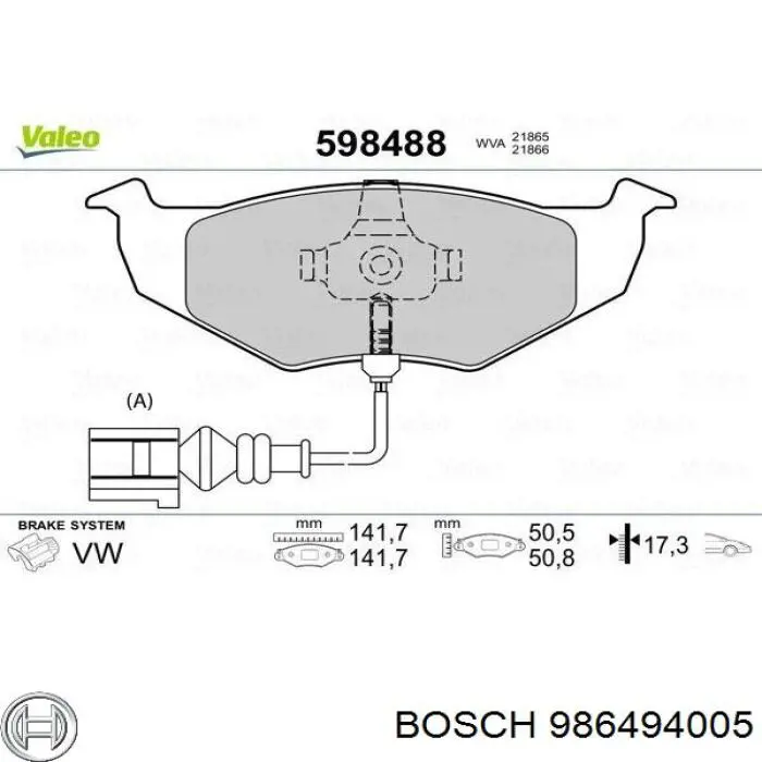 Купити 986494005 Bosch Колодки гальмівні передні, дискові