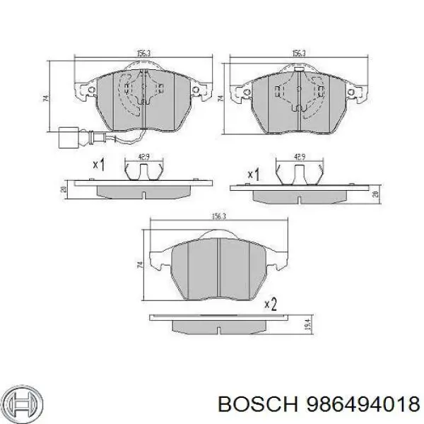 Купити 986494018 Bosch Колодки гальмівні передні, дискові