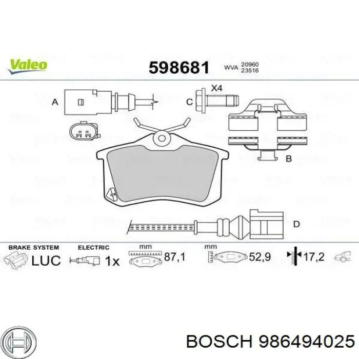 Задні гальмівні колодки Bosch 986494025 ціна, від 20.04 USD