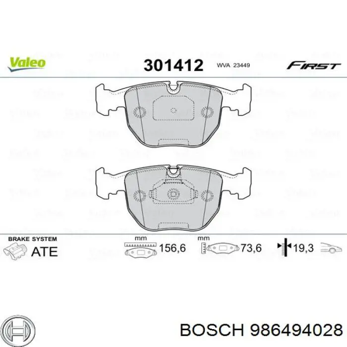 986494028 Bosch колодки гальмівні передні, дискові