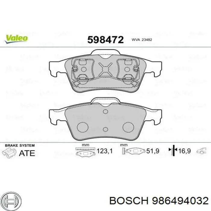 Купити 986494032 Bosch Задні колодки