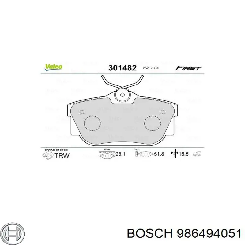 Задні гальмівні колодки 986494051 Bosch