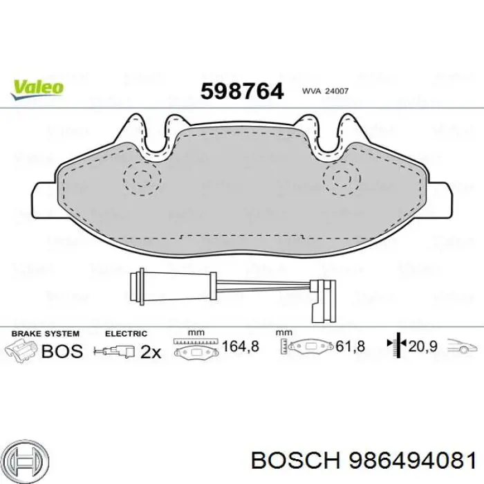 986494081 Bosch колодки гальмівні передні, дискові