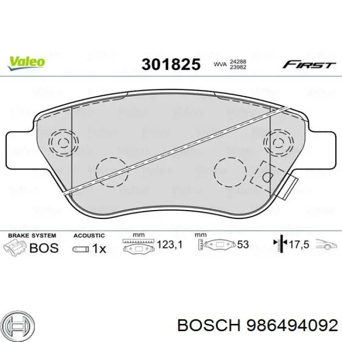 986494092 Bosch колодки гальмівні передні, дискові