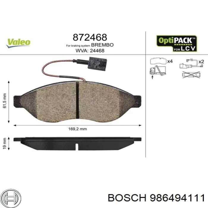 Передні тормозні колодки 986494111 Bosch