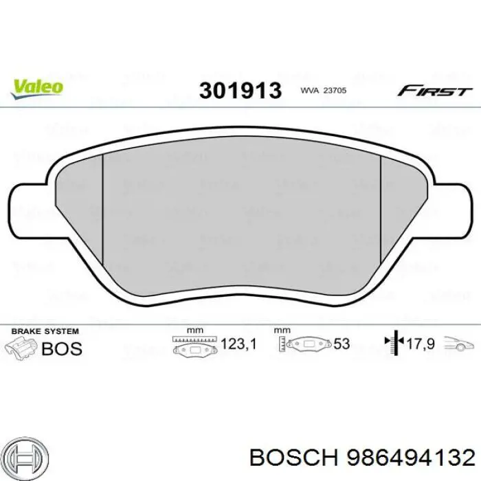 986494132 Bosch колодки гальмівні передні, дискові