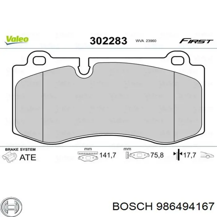 986494167 Bosch колодки гальмівні передні, дискові