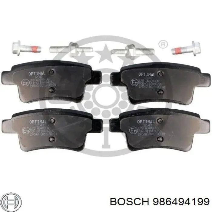 986494199 Bosch колодки гальмові задні, дискові