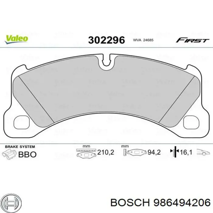 Передні тормозні колодки 986494206 Bosch