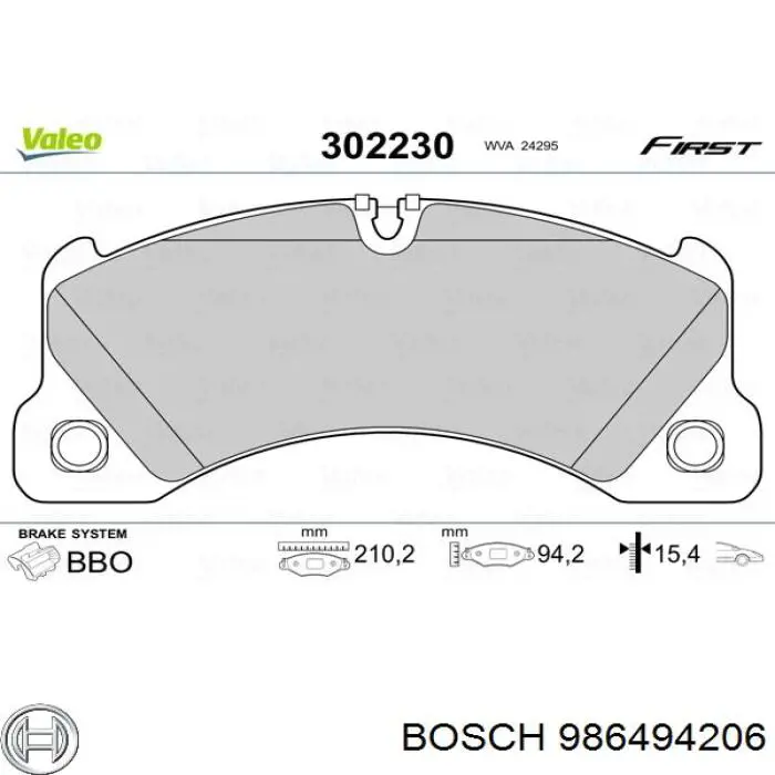 986494206 Bosch Передні гальмівні колодки